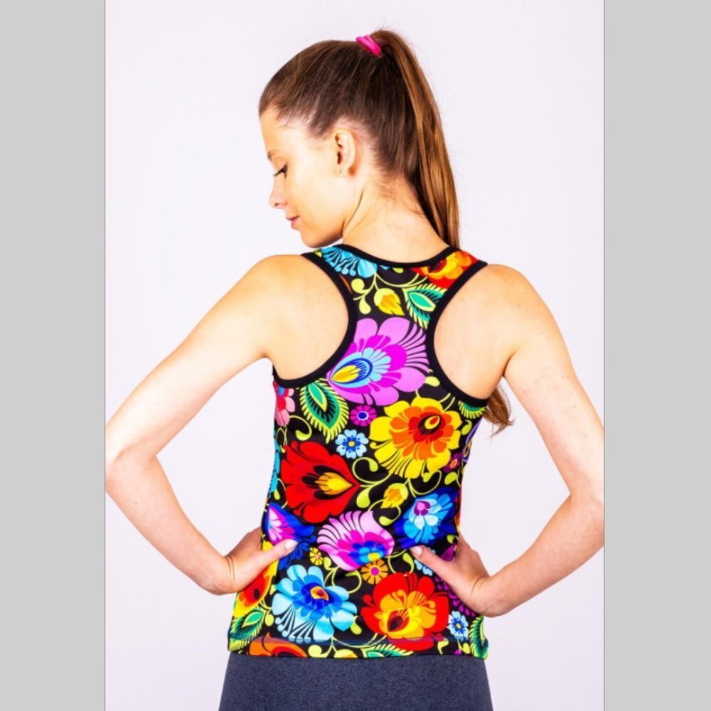 NWT fitness sport top folklore flowers no sleeve - Picture 2 of 4